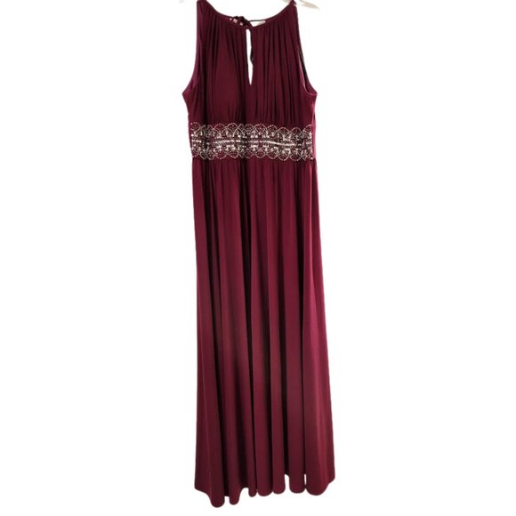 R&M Richards burgundy wine color maxi gown dress with sequin waist Size … - Picture 1 of 8